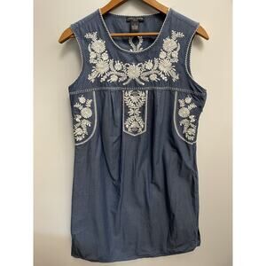 Chelsea & Theodore Size S Chambray Denim Sleeveless Dress Embroidered